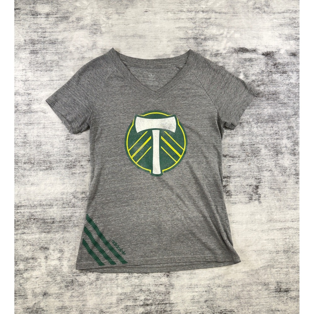 Adidas Portland Timbers MLS V-Neck Gray Heather Graphic T-Shirt Womens Large